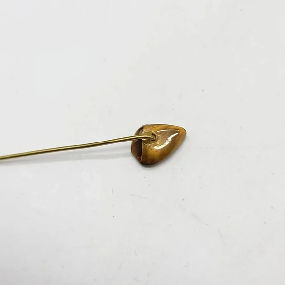 Gold Tone Natural Brown Tigers Eye Stone Stick Pin Antique Vintage - Picture 3 of 4